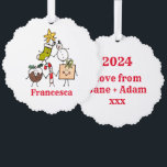 Adorno De Papel Caracteres de Navidades personalizados<br><div class="desc">Esta tarjeta de Navidades personalizada incluye la "tripulación de Navidad". Un grupo de lindos personajes de Navidades pequeños que adoran divertirse y hacer travesuras a los Navidades. El equipo incluye a Snowman,  Navidades Stocking,  Star,  Navidades Pudding,  Present y Candy Cane.</div>