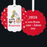 Adorno De Papel Caracteres de Navidades personalizados<br><div class="desc">Esta tarjeta de Navidades personalizada incluye la "tripulación de Navidad". Un grupo de lindos personajes de Navidades pequeños que adoran divertirse y hacer travesuras a los Navidades. El equipo incluye a Snowman,  Navidades Stocking,  Star,  Navidades Pudding,  Present y Candy Cane.</div>