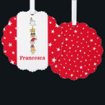 Adorno De Papel Caracteres de Navidades personalizados<br><div class="desc">Esta tarjeta de Navidades personalizada incluye la "tripulación de Navidad". Un grupo de lindos personajes de Navidades pequeños que adoran divertirse y hacer travesuras a los Navidades. El equipo incluye a Snowman,  Star,  Mince Pie,  Present y Santa Hat.</div>