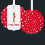 Adorno De Papel Caracteres de Navidades personalizados<br><div class="desc">Esta tarjeta de Navidades personalizada incluye la "tripulación de Navidad". Un grupo de lindos personajes de Navidades pequeños que adoran divertirse y hacer travesuras a los Navidades. El equipo incluye a Snowman,  Star,  Mince Pie,  Present y Santa Hat.</div>