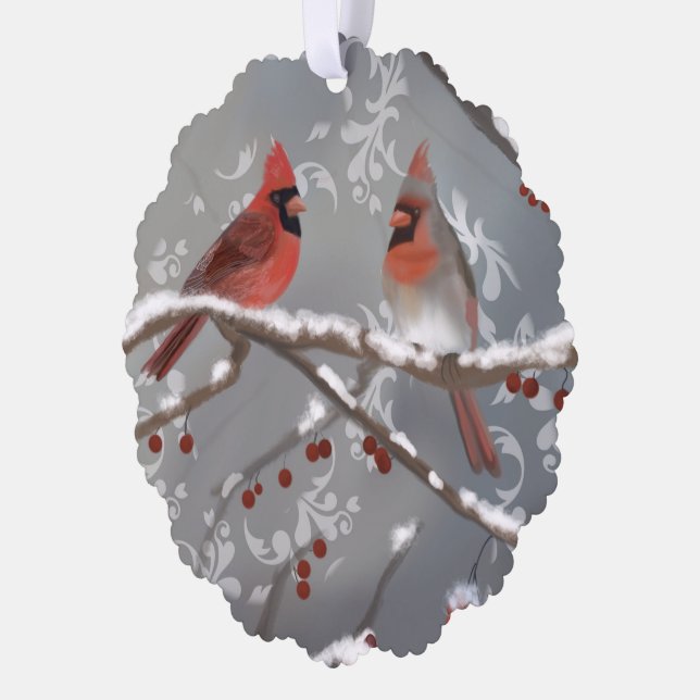 Adorno De Papel Cardenales en una rama de nieve (Izquierda)