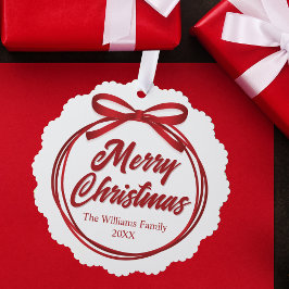 Adorno De Papel Chic Merry Christmas Script Red Ribbon Bow Custom