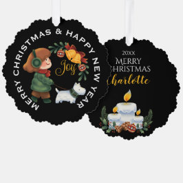 Adorno De Papel Chica con perro escocés blanco, Christma PERSONALI