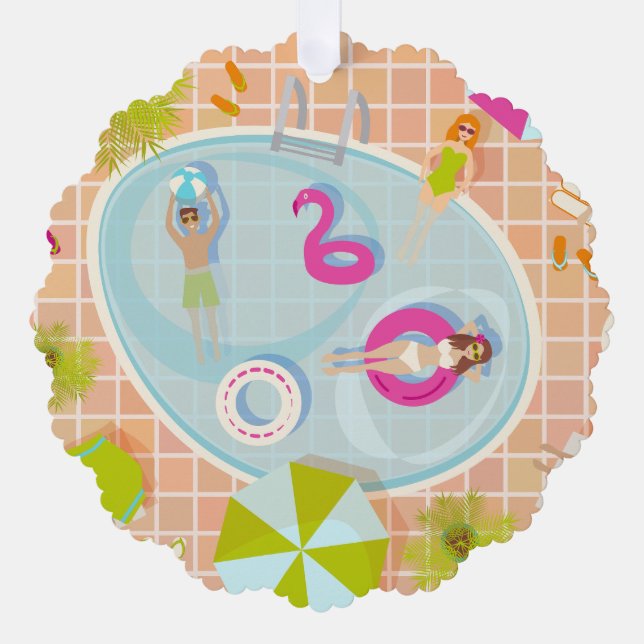 Adorno De Papel Chicas de bikini y chicos jugando al billar (Anverso)