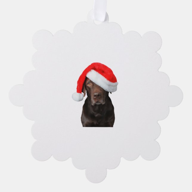 Adorno De Papel Chocolate Lab Imagen de Santa Hat Cute Dog Navidad (Anverso)