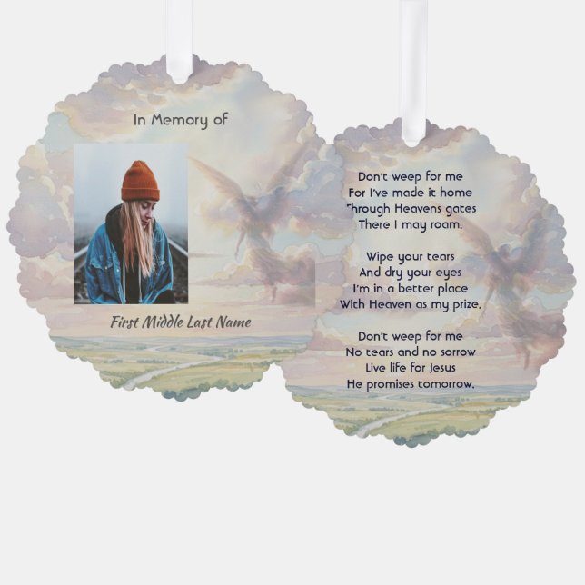 Adorno De Papel Christian Memorial Keepsake Angel Sky Clouds (Anverso/Reverso)