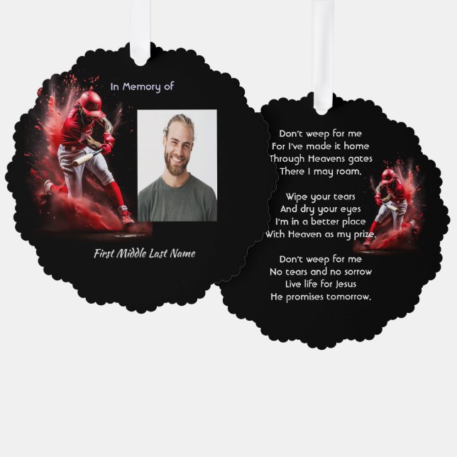 Adorno De Papel Christian Memorial Keepsake Baseball Softball  (Anverso/Reverso)