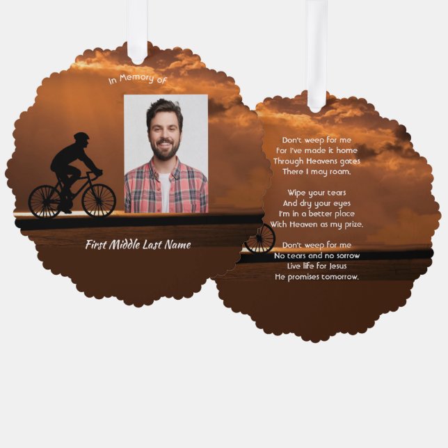 Adorno De Papel Christian Memorial Keepsake Biking Cycling Bike  (Anverso/Reverso)