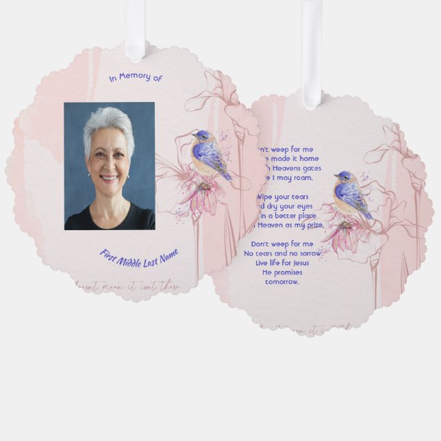 Adorno De Papel Christian Memorial Keepsake  Bluebird Garden  (Anverso/Reverso)