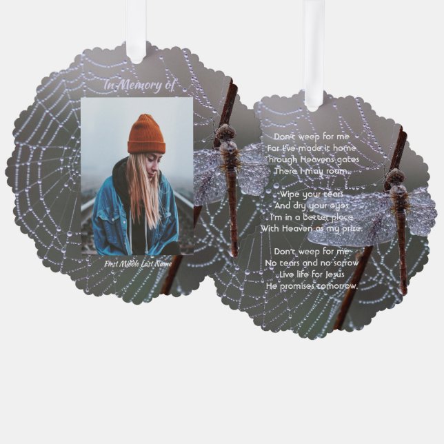 Adorno De Papel Christian Memorial Keepsake Dragonfly Dewdrops (Anverso/Reverso)