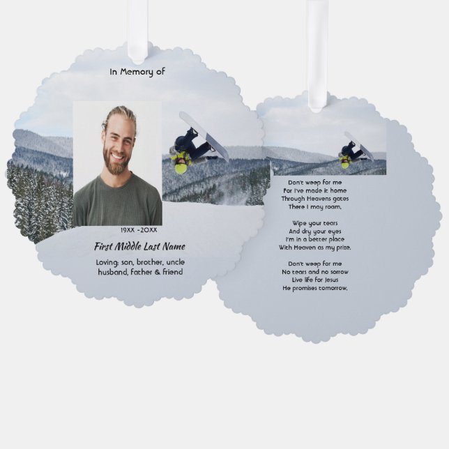 Adorno De Papel Christian Memorial Keepsake Snowboarding Winter (Anverso/Reverso)