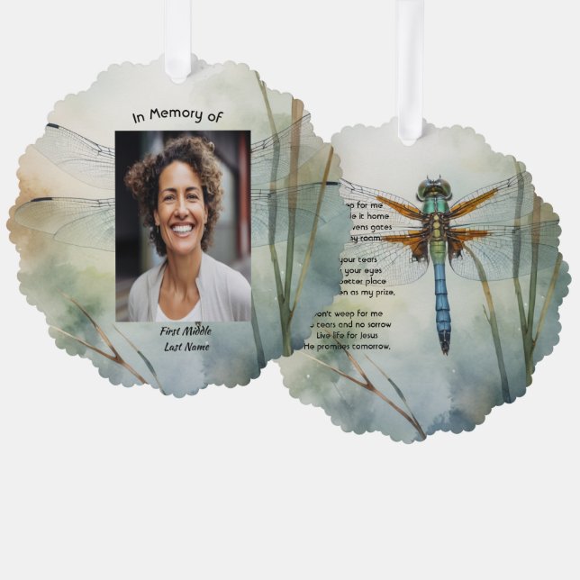 Adorno De Papel Christian Memorial Photo Keepsake Custom Dragonfly (Anverso/Reverso)