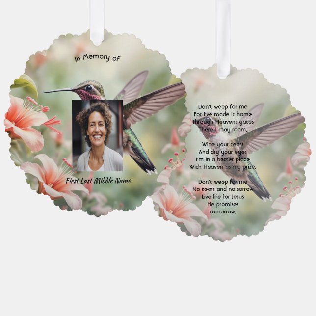 Adorno De Papel Christian Memorial Photo Keepsake Hummingbird (Anverso/Reverso)