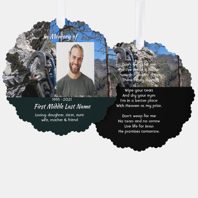 Adorno De Papel Christian Rock Climbing  Memorial Keepsake  (Anverso/Reverso)
