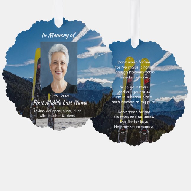 Adorno De Papel Christian Skiing Skier  Memorial Keepsake  (Anverso/Reverso)