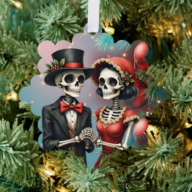 Adorno De Papel Christmas Bone Romance, A festive skeleton couple. (Insitu (árbol))