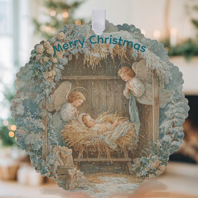Adorno De Papel Christmas card with baby Snowflake Framed Ornament (Subido por el creador)