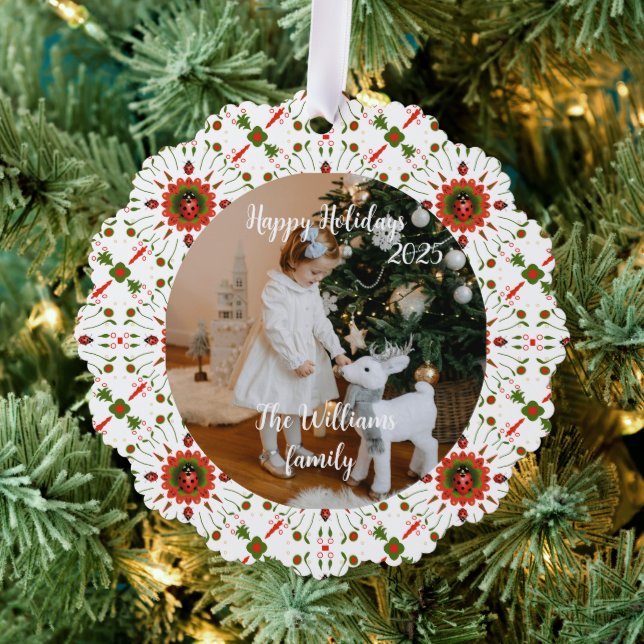 Adorno De Papel Christmas Ladybug Red White Green Ornament (Insitu (árbol))