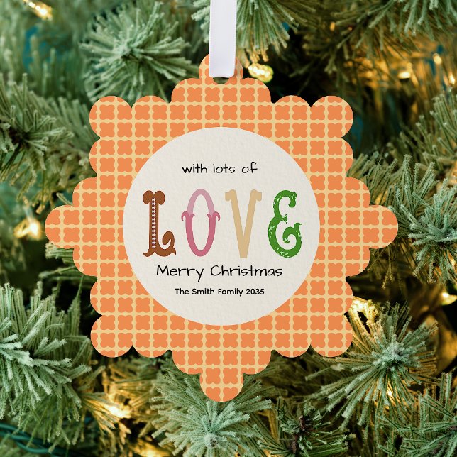 Adorno De Papel Christmas Love Modern Typography Personalized  (Decorate Christmas Tree/As Gift Tag for your loved ones with this Christmas Love Typography Ornament)