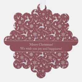 Adorno De Papel Christmas Reindeer Pattern Red with Text