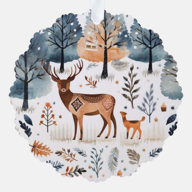 Adorno De Papel Ciervo de arte popular navideño (Reverso )