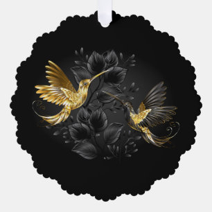 Adorno De Papel Colibrí negro y dorado