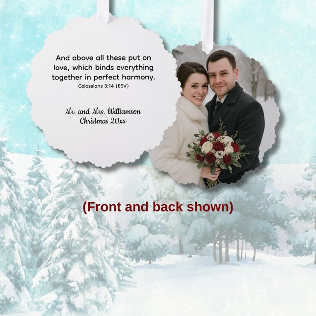 Adorno De Papel Colossians 3:14 Love and Harmony Bible Verse (Colossians 3:14 Christmas Couple Ornament)