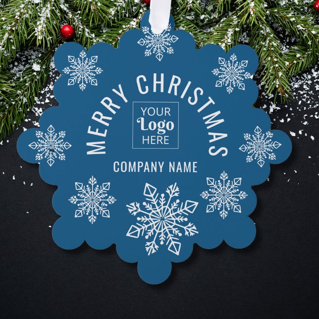 Adorno De Papel Company Logo Name Snowflake Merry Christmas Blue (Subido por el creador)