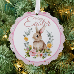 Adorno De Papel Conejito Adorable de Acuarela Corona Floral Pascua