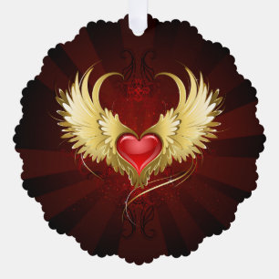 Adorno De Papel Corazón Rojo con Alas Doradas