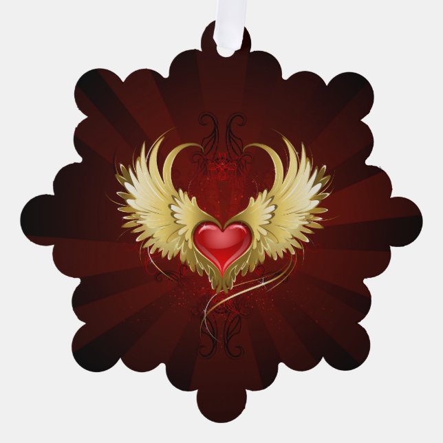 Adorno De Papel Corazón Rojo con Alas Doradas (Anverso)