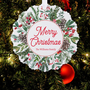 Adorno De Papel Corona de Verdor con Aquarela Feliz Navidad