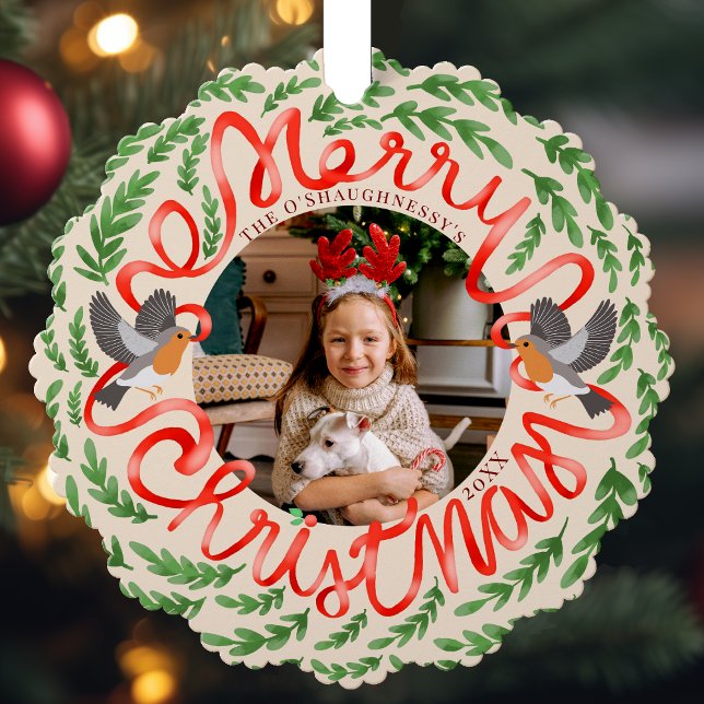 Adorno De Papel Cream Merry Christmas Folage Foliage Wreath Photo (Subido por el creador)