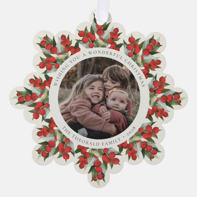 Adorno De Papel Cream Red Berries+Greenery Christmas Paper (Anverso)