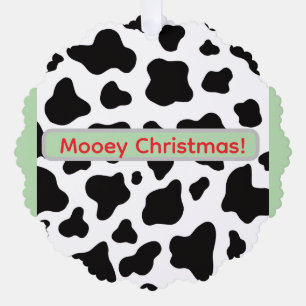 Adorno De Papel Cuero de vaca con "Mooey Chriastmas" en rojo y roj