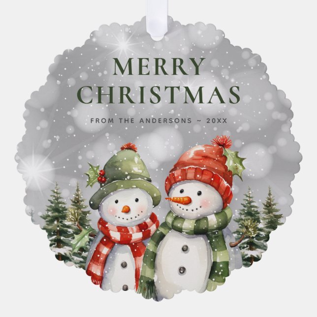 Adorno De Papel Cuidada acuarela Snowman Feliz Navidad (Anverso)