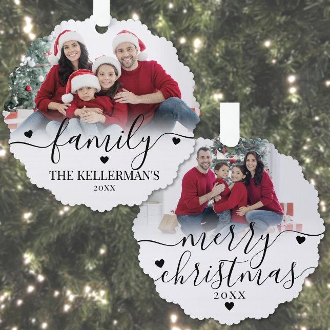 Adorno De Papel Custom Double Sided Family Two Photo Christmas (Custom Double Sided Family Two Photo Christmas Ornament Card)
