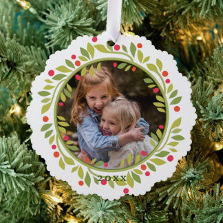 Adorno De Papel Custom Red Berries Green Leaves Wreath