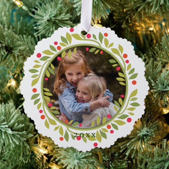 Adorno De Papel Custom Red Berries Green Leaves Wreath (Insitu (árbol))