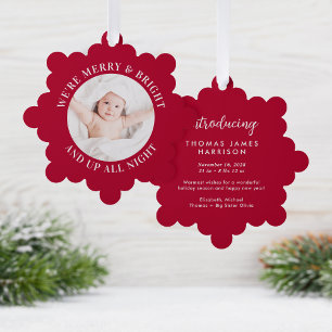 Adorno De Papel Cute Babys primera foto navideña festividad roja