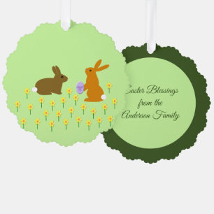 Adorno De Papel Cute Easter Bunnies and Daffodils Personalizado