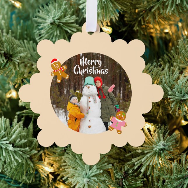 Adorno De Papel Cute Gingerbread Christmas Photo Ornament Card  (Cute and Warm Gingerbread Christmas Photo Customized Paper Ornament Card )