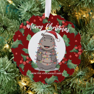 Adorno De Papel Cuto Hipopótamo árbol de Navidad zoo animal Navida
