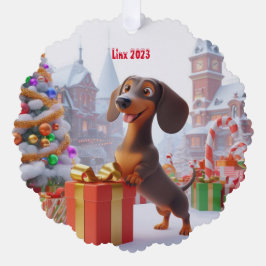 Adorno De Papel Dachshund Puppy Animado Personalizado