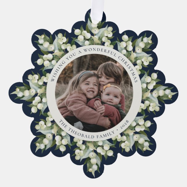 Adorno De Papel Dark Navy Snowberry+Greenery Christmas Paper (Anverso)