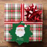 Adorno De Papel De Santa Claus el regalo de los Navidades verdes P<br><div class="desc">Personalizar estas lindas etiquetas de regalo adorables de Santa Claus con tu propio texto personalizado en blanco. El gorra rojo y la barba blanca de Santa son la imagen perfecta de vacaciones en esta etiqueta de regalo verde bonito para los niños regalos.</div>