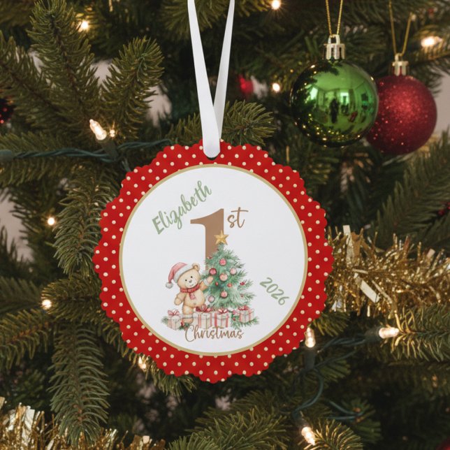 Adorno De Papel Diseño navideño del Punto Polka Rojo (Baby's first Christmas paper ornament)
