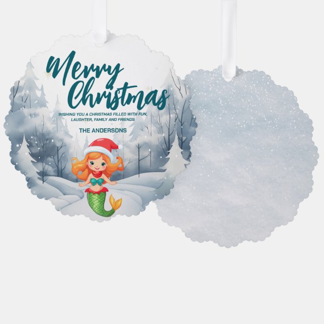 Adorno De Papel Divertida fiesta navideña en el árbol de nieve Mer (Anverso/Reverso)
