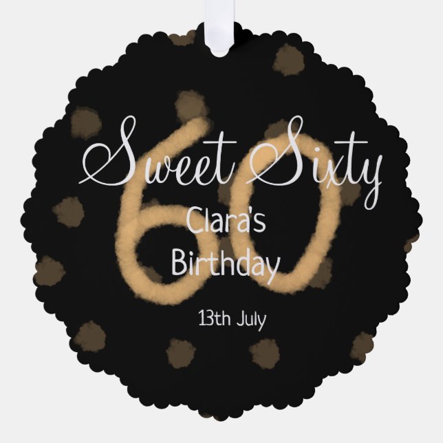 Adorno De Papel Dulce Sesenta añadir nombre fecha cumpleaños polka (Anverso)