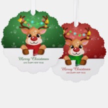 Dúo de renos lindos ilumina campanas de Navidad